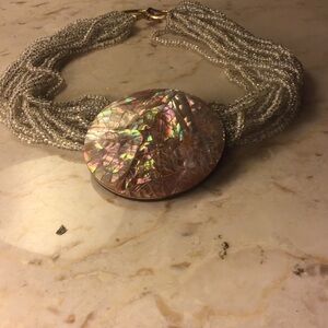Lustrous Shell and Silver Bead Necklace
